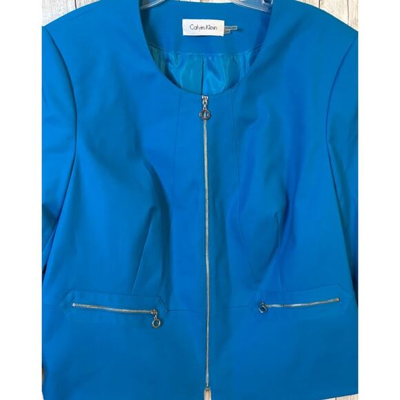 Calvin Klein Women's Blue Collarless Zip Front Cotton Poly Blazer Plus Size 22W - Picture 2 of 8